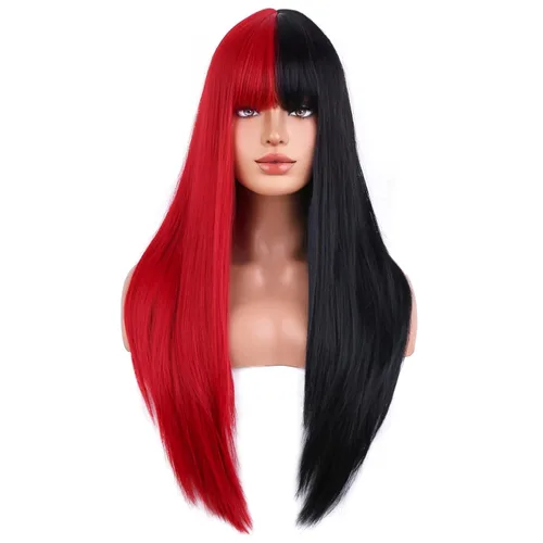 Miniatura 12 de BERON Pelucas negras de cabello largo liso con flequillo, para mujer, a la moda, resistente al calor, sintético, aspecto natural, para fiesta
