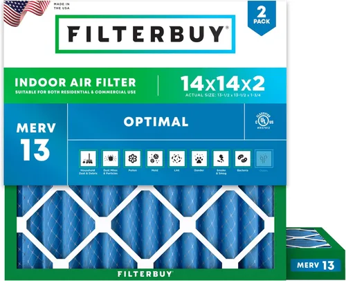 Miniatura 26 de Filterbuy Filtro de aire MERV 13 de 8 x 14 x 1 pulgadas, protección óptima contra el humo y la alergia (paquete de 2), filtros electrostáticos