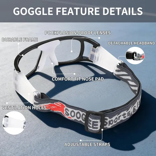 Miniatura 5 de N/A" Gafas deportivas para hombre, para raquetbol, baloncesto, fútbol, gafas protectoras, lentes de choque y colisión, reemplazables Marco negro