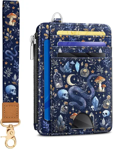 Miniatura 40 de Kelvoris Tarjetero pequeño para mujer, cartera delgada con bloqueo RFID, llavero con bolsillo para monedas con cremallera, bolsillo frontal
