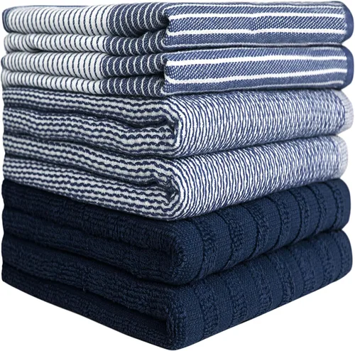 Miniatura 2 de Toallas de cocina premium (20" x 28", paquete de 6) Toallas de cocina grandes de algodón Juego de ropa de cocina plana y de rizo altamente Azul