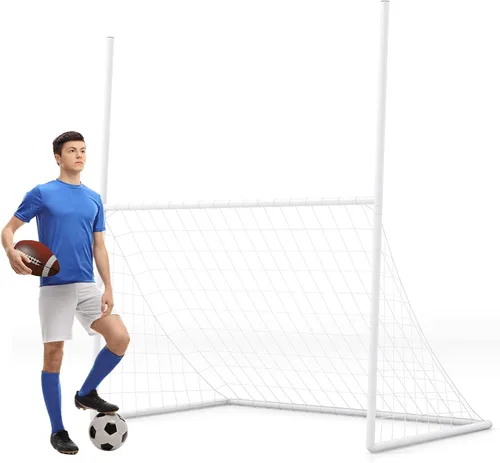 GYMAX Red de fútbol 2 en 1 y poste de portería de fútbol, 65 x 43 pulgadas, blanco, juego de portería de fútbol para niños con estacas de tierra y