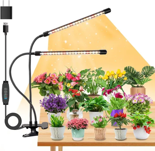 Miniatura 10 de SDOVUERC Luces de cultivo para plantas de interior, lámparas LED de espectro completo de 4 cabezales con clips y cables de 10 pies para cultivo