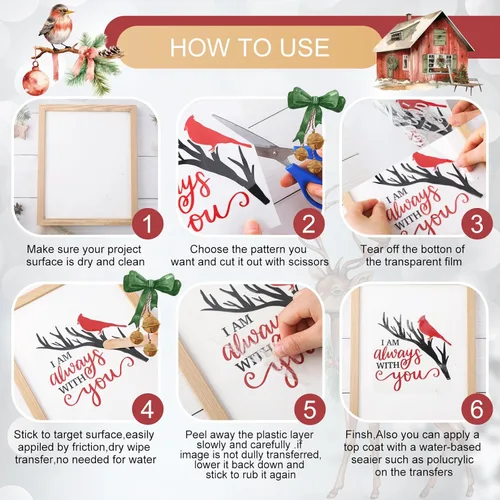 Miniatura 4 de BBTO 12 hojas de transferencia de Navidad para manualidades y muebles, calcomanías de transferencia de Navidad, calcomanías de invierno para madera