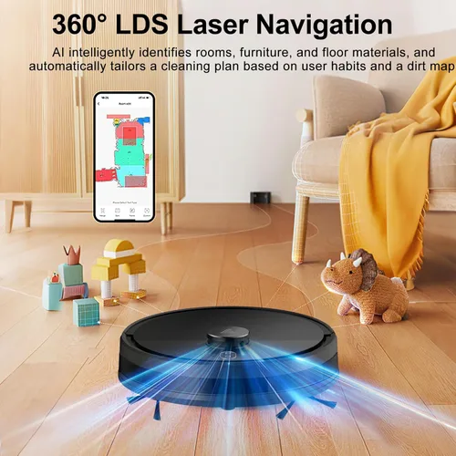 Miniatura 4 de Combo robot de aspiradora y trapeador, aspiradoras robóticas con navegación LiDAR, mapeo inteligente, fuerte succión, con WiFi/App/Alexa/control