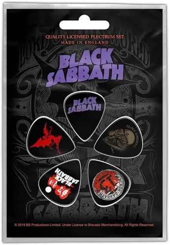 Black Sabbath Paquete de plectrum, 0.039 in de grosor, logotipo morado, licencia oficial, fabricado en Inglaterra, nailon, calibre pesado, guitarra