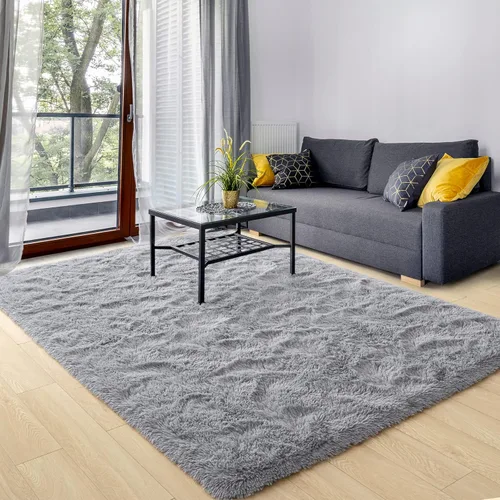 Miniatura 7 de Alfombras grises ultrasuaves para dormitorio de 5 x 8 pies, alfombras de área tipo shag esponjosas para sala de estar, alfombra peluda grande