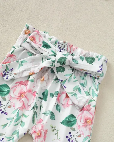 Miniatura 135 de Kucnuzki Conjunto de ropa para bebé niña pequeña, camisa de manga con volantes, pantalón floral, ropa de otoño e invierno para niña