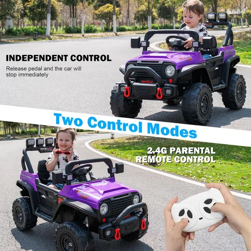 Miniatura 4 de RunFast Auto de paseo para niños de 12 V con control remoto para padres, juguetes eléctricos para niños de 3 a 5, 3.7 mph de velocidad máxima, Morado