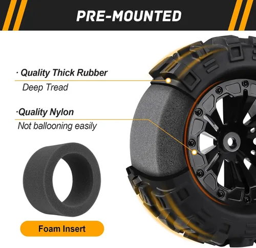 Miniatura 3 de 4 unidades de neumáticos y ruedas para camiones RC de 4.921 in 1/10 de 2.8 pulgadas montados en OD 0.472 in para Traxxas Stampede Rustler VXL 4x4