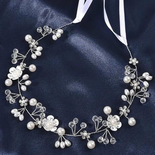Accesorios para el cabello de boda, diadema para niña de las flores, diadema de princesa con perlas para niñas, novias y mujeres (plateado)