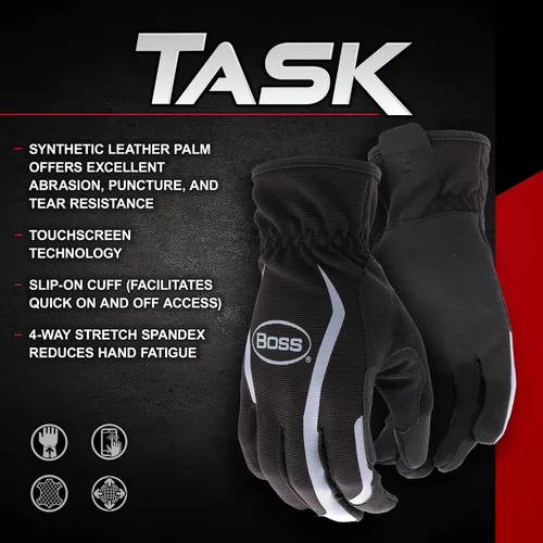 Miniatura 5 de BOSS Guante de trabajo de palma de cuero sintético multiusos para hombre, alta destreza, resistencia a pinchazos, tecnología de pantalla táctil