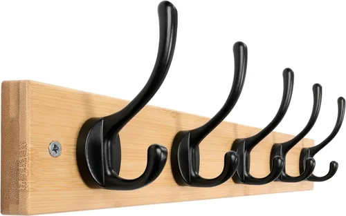 Miniatura 10 de Dseap Perchero de abrigos montado en la pared: 16" de agujero a agujero, colgador de abrigos con 5 ganchos de metal para colgar abrigos, toallas