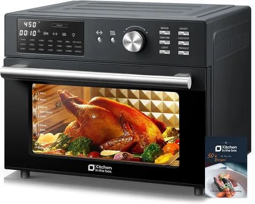 Kitchen in the box Combo de Horno Tostador y Freidora de Aire Extra Grande de 32QT, Horno Tostador de Convección de Encimera 21-en-1 con Rotisserie