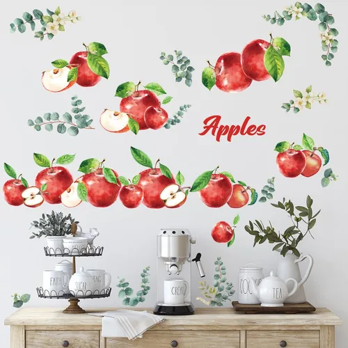 Epakh 41 calcomanías de pared de limón, manzana, cereza y fresa, calcomanías para despegar y pegar, decoración de pared para gabinete de cocina,