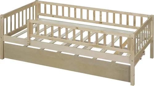 Miniatura 8 de Merax Sofá cama de tamaño individual con nido, marco de cama individual de madera con barandillas de valla, no necesita somier, natural Natural