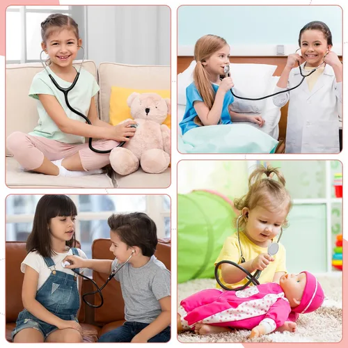 Miniatura 7 de Hanaive 20 piezas de juguetes de estetoscopio para niños, estetoscopio de trabajo real a granel para niños, enfermera, médico, fiesta, disfraz