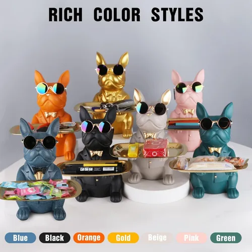 Miniatura 8 de suruim Regalos de Bulldog Francés Portallaves Bandeja para Dulces Decoración del Hogar Estatua de Mayordomo de Resina Cuenco para Llaves Mesa