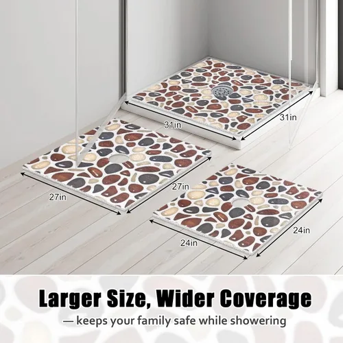 Miniatura 8 de Alfombrilla de ducha cuadrada antideslizante: 24 x 24 pulgadas para ducha interior con orificio de drenaje en el medio, tapete de ducha de masaje