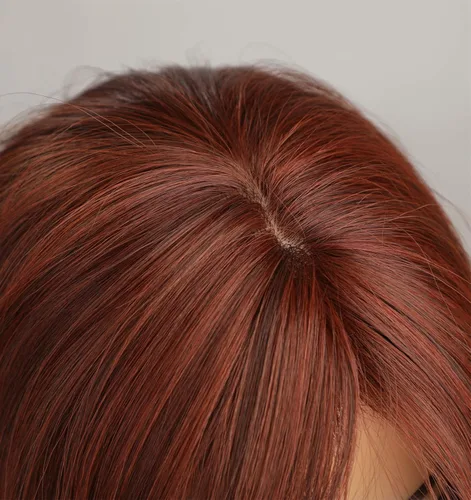 Miniatura 4 de vedar Pelucas rojas caoba con flequillo, pelucas de color rojo cobre para mujer, cabello sintético largo hasta el hombro, peluca completa roja