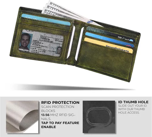 Miniatura 53 de Cartera delgada de cuero para hombre, bloqueo RFID, bolsillo frontal minimalista, delgada y elegante con ventana de identificación, regalo