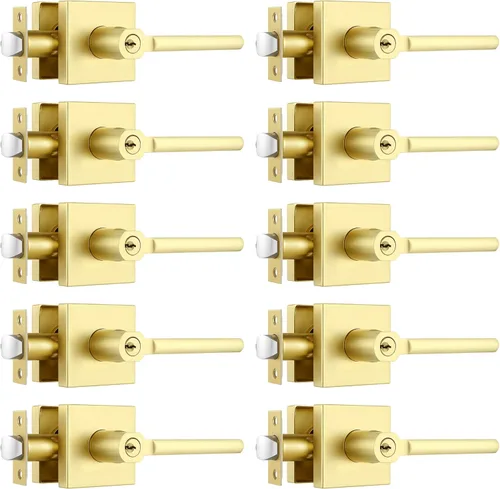 Miniatura 19 de Paquete de 1 pomo de puerta dorado, manija dorada para puerta interior con acabado de latón satinado, manijas de puerta de privacidad