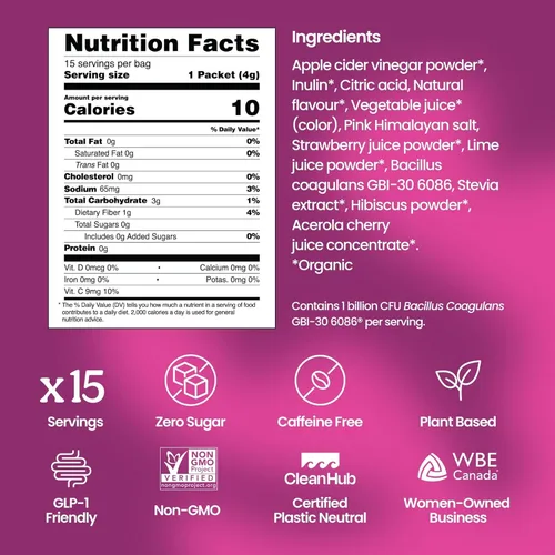Miniatura 2 de Blume SuperBelly Paquetes de Salud Intestinal e Hidratación Para Llevar, Compatible con GLP-1, Sin Azúcar, con Prebióticos, Probióticos, Vinagre