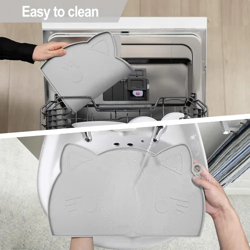 Miniatura 6 de Coomazy Tapete de silicona antideslizante más grueso para perros con borde elevado, impermeable, evita derrames de alimentos y escorrentía de agua