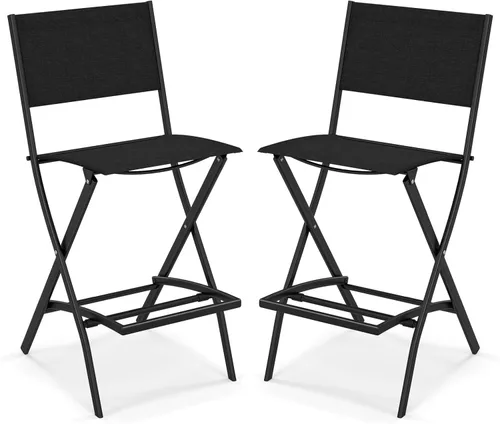 Tangkula Juego de 2 taburetes de bar para exteriores, sillas de bar plegables de altura de mostrador con respaldo y reposapiés, sillas de comedor