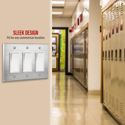Miniatura 6 de ENERLITES Placa de pared de metal con interruptor decorativo triple, cubierta de tomacorriente de acero inoxidable, resistente a la corrosión, acero