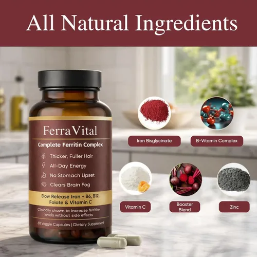 Miniatura 4 de Ferravital Ferritin Support, suplemento de feritina para mujeres, suplemento diario de hierro con bisglicinato de hierro lactoferrina vitamina C