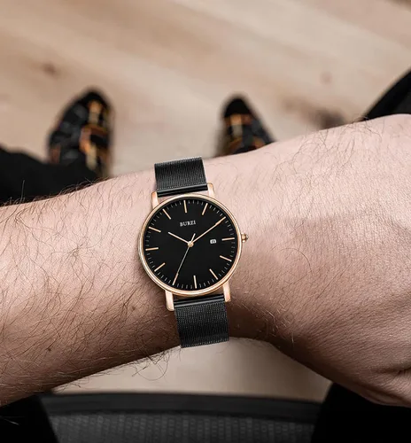 Miniatura 7 de BUREI - Reloj de pulsera analógico para hombre con fecha, extensible de malla de acero inoxidable