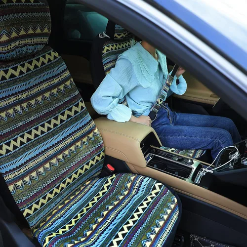 Miniatura 6 de Frienda 14 piezas de fundas para asientos de coche, juego completo multicolor con estampado de rayas estilo boho, funda para volante, funda