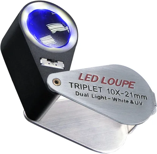 Gain Express - Lupa para joyeros con luz, lupa de joyería con luz, lupa triple Hastings 10X para monedas, gemas, sellos, diamantes, etc. (Luz LED