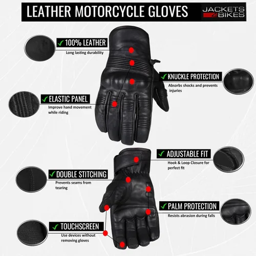 Miniatura 4 de Jackets 4 Bikes Guantes de cuero para motocicleta para hombres y mujeres, pantalla táctil, acolchado de gel, protección de nudillos y palma, guantes