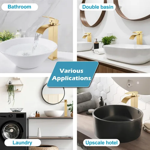 Miniatura 7 de Midanya Grifo de baño con boquilla de cascada de una sola manija, grifo de lavabo de baño de 1 agujero, moderno grifo de lavabo de lavabo de RV