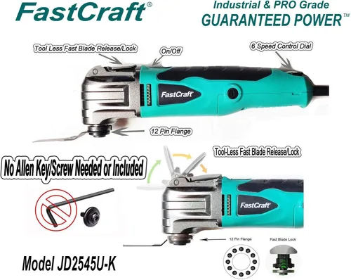 Miniatura 2 de Herramienta oscilante/multiherramienta – FastCrat PRO Modelo JD2545U-K con cable de alta gama 5 años de garantía 5.0A nominal pico 2.4A/sin llave/6