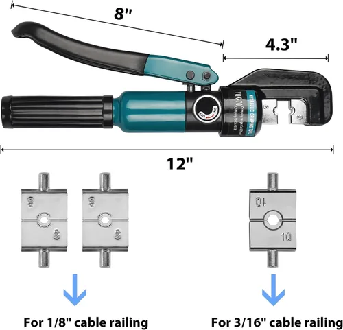 Miniatura 5 de DN Mate Herramienta de prensado hidráulico/crimpadora hidráulica para herrajes de barandilla de cable de acero inoxidable, herramienta de prensado