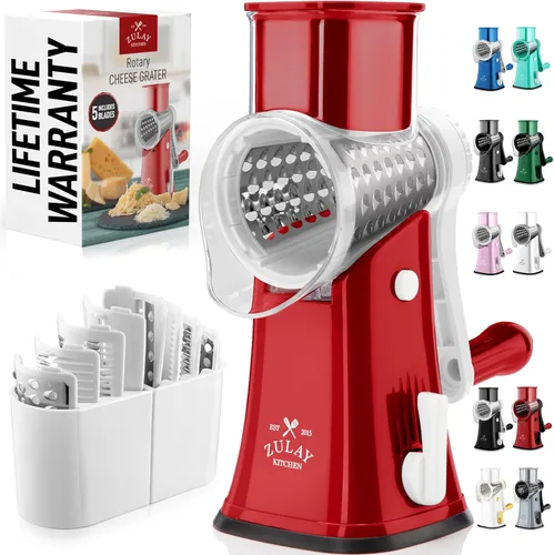 Miniatura 21 de Zulay Kitchen Rallador rotativo de queso de 5 cuchillas, rallador de queso manual de manivela con succión reforzada y 5 tambores intercambiables