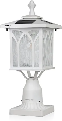 ST4328Q-W - Lámpara solar de poste exterior de aluminio fundido blanco con montaje de pire de 3 pulgadas para poste, pilar, patio, jardín, paisaje,