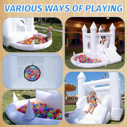Miniatura 4 de Casa inflable blanca con soplador, piscina de bolas, castillo animoso para patio trasero, adecuado para patio, eventos, fiestas, bodas, regalos