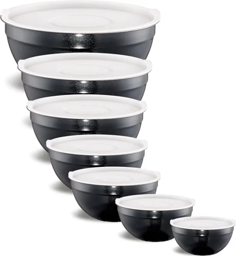 Cuencos Negros para Mezclar con Tapas Herméticas, Cuenco de Acero Inoxidable, Cuencos para Ensalada de 7 Piezas, Cuencos Anidables Coloridos Negros,