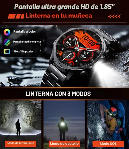Miniatura 6 de Reloj inteligente militar para hombre, 1.85 pulgadas HD/800 mAh batería inteligente relojes para Android/iOS