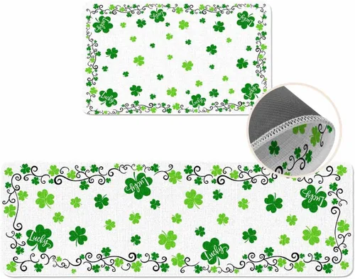 Miniatura 19 de Tapete del Día de San Patricio para exteriores/interiores, trébol irlandés verde, antideslizante, tapete de bienvenida para puerta delantera, baño