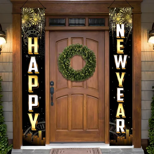 KatchOn, Cartel de puerta de feliz año nuevo, 72 x 12 pulgadas, pancarta de feliz año nuevo para decoraciones de Año Nuevo 2026 | Decoraciones NYE