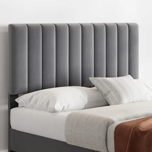 Miniatura 7 de IDEALHOUSE Base de cama de tamaño matrimonial con cabecera ajustable, plataforma tapizada de terciopelo con soporte de listones de madera,