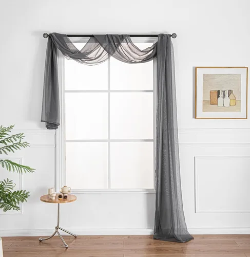 Miniatura 6 de WPM - Bufanda negra para ventana, cenefa extra larga y transparente para ventana, 38 pulgadas de ancho x 216 pulgadas de largo, cenefas de gasa