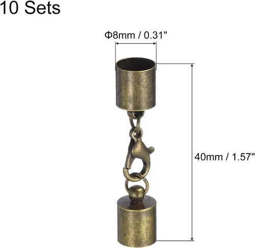 Miniatura 2 de uxcell Juego de 10 tapas de cuero de 0.315 in con cierres de pinza de langosta, terminadores de barril para hacer pulseras de cuero, tono bronce