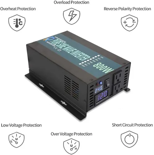 Miniatura 2 de WZRELB Inversor de onda sinusoidal pura de corriente alterna para uso fuera de la red de 800W 24Vdc a 120Vac 60Hz, convertidor de potencia con tomas