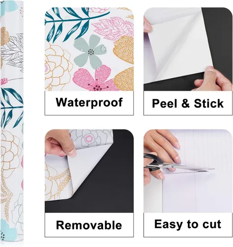 Miniatura 6 de Mecpar - Papel pintado floral de despegar y pegar - 17.71" x 78.7", flores perennes, resistente al agua, extraíble para baño o gabinete